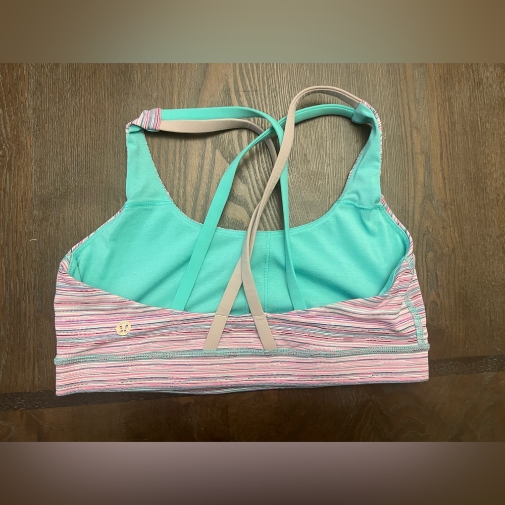 Lululemon Energy Bra Cyber Stripe Flash Light Menthol / Mink Berry Size 8 A034 - Picture 6 of 8